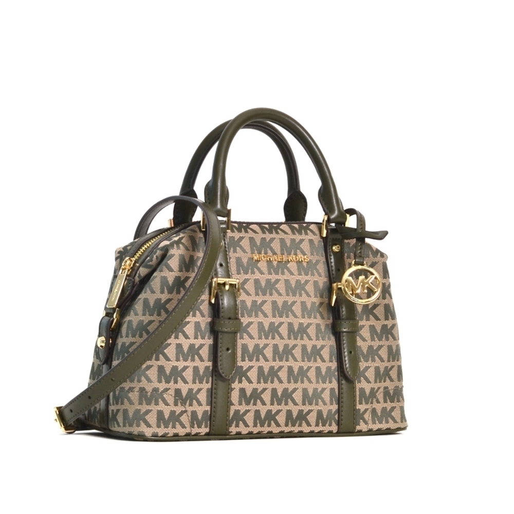 Michael Kors Olive Green and Gold Logo Satchel NWT